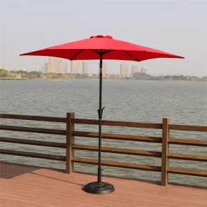 8.8 feet Outdoor Aluminum Patio Umbrella, Patio Umbrella, Market Umbrella with 33 pounds Round Resin Umbrella Base, Push Button Tilt and Crank lift, Red