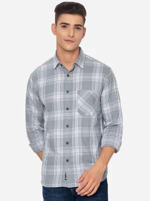 Gray & White Checked Slim Fit Semi Casual Shirt | Greenfibre