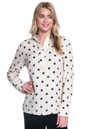 PRINTED POPOVER TOP WITH SATIN TRIM - Ivory